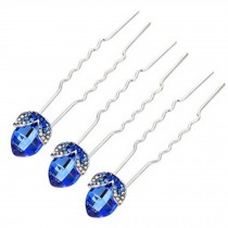Tulip Synthetic Blue Crystal Diamond Pin U-shaped Hairpin Set