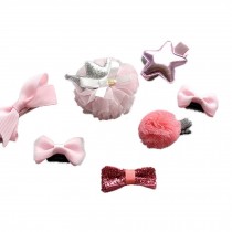 Set of 7 Soft Cloth Hair Clips Pink Style Bow Clips Little Girls Small Hair