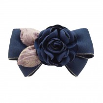 Hair Pin Cloth Handmade Barrettes Accessory Rose Hair Barrette Dark Blue Bowknot