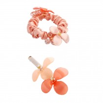 [Pink] 2 PCS Flower Hair Styling Tool Barrettes & Ponytail Holders Hair Clips