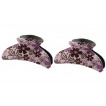 Set of 2 Korean Style Floral Claw Clips Purple