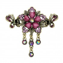 Retro Luxury Aulic Style Crystal Bronze Alloy Hair Claws, Flowers(Purple)