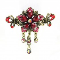 Retro Luxury Aulic Style Crystal Bronze Alloy Hair Claws, Flowers(Red)