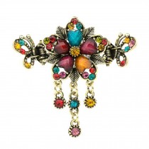 Retro Luxury Aulic Style Crystal Bronze Alloy Hair Claws, Flowers(multicolor)