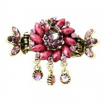 Retro Luxury Aulic Style Crystal Bronze Alloy Hair Claws, Peacock(Purple)