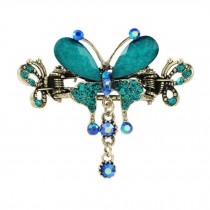 Retro Luxury Aulic Style Crystal Bronze Alloy Hair Claws, Butterfly(Cyan)