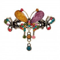Retro Luxury Aulic Style Crystal Bronze Alloy Hair Claws, Butterfly(Multicolor)