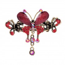 Retro Luxury Aulic Style Crystal Bronze Alloy Hair Claws, Butterfly(Red)