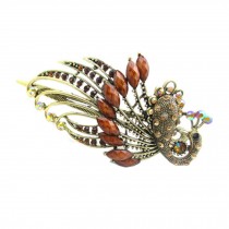 Retro Peacock Pattern Luxury Aulic Style Crystal Bronze Alloy Hair Claws, Coffee