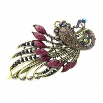 Retro Peacock Pattern Luxury Aulic Style Crystal Bronze Alloy Hair Claws, Purple