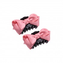 [Set Of 2]Handmade Mesh Bowknot Jaw Clip Hair Styling Claws, 3.7 inches, PINK