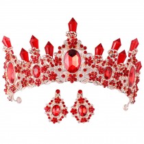 Elaborate Design Rhinestone Crown with Ear ring Set Wedding Accessories 16x7 cm