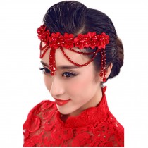 Flower Rhinestones Beads Bridal Wedding Lace Headband Hair Accessories, D