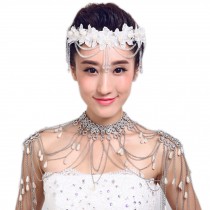 Flower Rhinestones Beads Bridal Wedding Lace Headband Hair Accessories, E