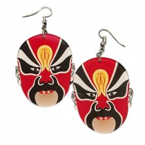 Creative Interesting Earrings Exaggerated Chinese Make-up in Opera Earrings, Red