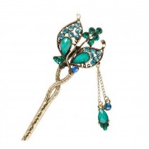 Classical Style Butterfly Hairpin Metal Rhinestones Hair Decoration, Green
