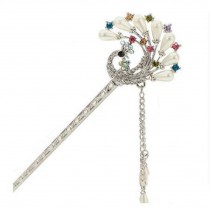 Classical Style Peacock Hairpin Metal Rhinestones Hair Decoration, Silver