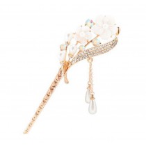 Classical Style Flower Hairpin Metal Rhinestones Hair Decoration, Rose Gold