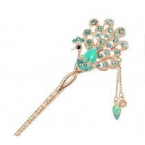 Classical Style Peacock Hairpin Metal Rhinestones Hair Decoration, Blue