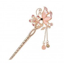 Classical Style Butterfly Hairpin Metal Rhinestones Hair Decoration, Pink