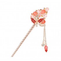 Classical Style Bead Hairpin Metal Rhinestones Hair Decoration, Red