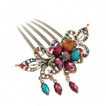 Classical Style Hair Comb Metal Pendant Rhinestones Hair Decoration, Colorful