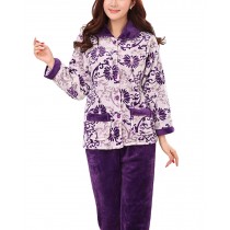 Women's Warm Cozy CORAL FLEECE Pajama Set PURPLE, XXL (Asian Size)