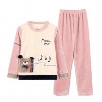 [Music Bear] Lovely Girl's Warm Flannel Pajama Set, XL (Asian Size)