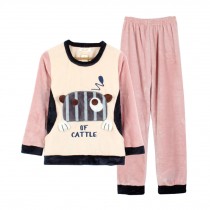 [Cute Cow] Lovely Girl's Warm Flannel Pajama Set, XL (Asian Size)