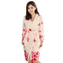 Fashion Rose Fleece Robes for Women, 2Pcs Robe & Sleep Skirt