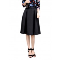 Vintage Black Full Skirt Knee Length High Waisted Pleated Skirt, Medium