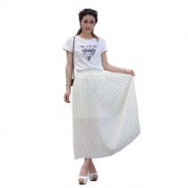 Bohemian Style Beige Maxi Skirt Chiffon Pleated High Waisted Skirt Free Size