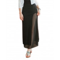 Casual Modal Long Skirt Black Patchwork Crepe Side Vent A Line Skirt