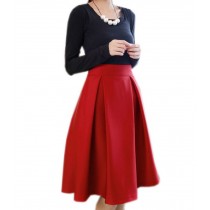 Vintage Ruby Red Full Skirt Knee Length High Waisted Pleated Skirt, Medium