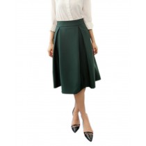 Vintage Army Green Full Skirt Knee Length High Waisted Pleated Skirt, Medium