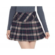 Thick Grey Plaid Mini Skirt Scottish Kilt Skirt, Medium