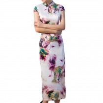 Flora Chinese Style Cheongsam Dress Cap Sleeve Qipao Dress Bodycon Long Dress