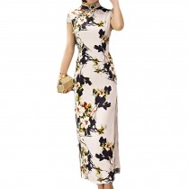 Elegant Chinese Cheongsam Cocktail Dress Bodycon Long Dress Side Slits Dress