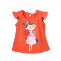 Fashion Girls T-shirt Orange Short Tee, 6-7 Yrs