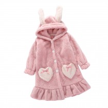 Girls Sweet Flannel Bathrobes With Ears Hooded Sleepwear for Bath Homewear, Pink