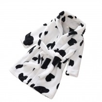 Boys Girls Cartoon Flannel Cow Hooded Bathrobes Self Tie Sleepwear for Bath Homewear