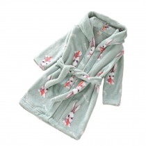 Boys Girls Cute Rebbit Flannel Hooded Bathrobes Self Tie Sleepwear for Bath Homewear