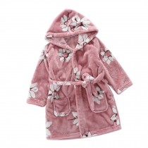 Girls Painted Flowers Flannel Hooded Bathrobes Self Tie Soft Sleepwear for Bath Homewear