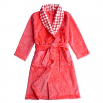 Soft Plush Diamond Pattern Lapel Bathrobes for Boys Girls Bath Homewear, Orange Red