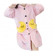 Girls Pink Moon Soft Flannel Hooded Bathrobe for Beach Bath Homewear
