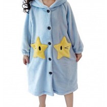 Girls Blue Star Soft Flannel Hooded Bathrobe for Beach Bath Homewear