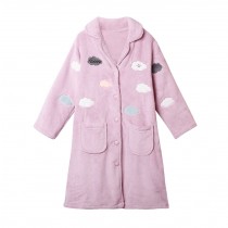 Cute Soft Pink Cloud Flannel Lapel Bathrobes for Girls Winter Bath Homewear