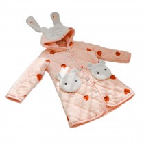 Girls Pink Thicken Cozy Flannel Hooded Robe With Ears for Winter Bathrobe Homewear