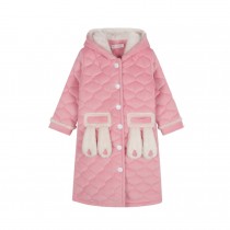 Cute Rabbit Hooded Sleepwear Thick Bathrobe for Girls Winter Bath Homewear