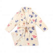 Cozy Flannel Lapel Beige Stars Robe Pajamas for Boys Girls Winter Bath Homewear